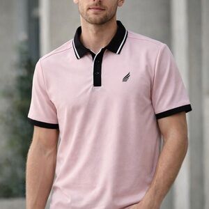 Men’s Light Pink Polo Shirt with Black Trim – Classic & Modern